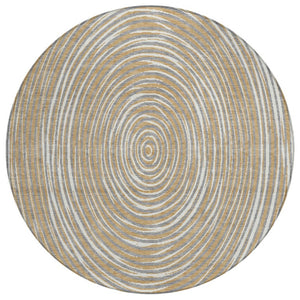 HomeRoots 8 Foot Round Geometric Polyester Rug Washable Stain Resistant Indoor Outdoor Gray Ivory 734967