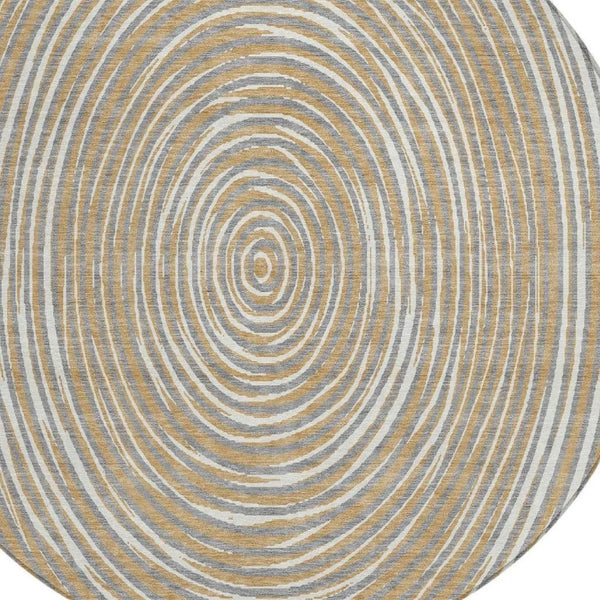 8 Foot Round Geometric Polyester Rug Washable Stain Resistant Indoor Outdoor Gray Ivory