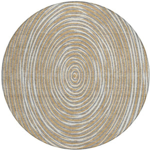 8 Foot Round Geometric Polyester Rug Washable Stain Resistant Indoor Outdoor Gray Ivory