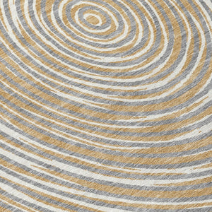 8 Foot Round Geometric Polyester Rug Washable Stain Resistant Indoor Outdoor Gray Ivory