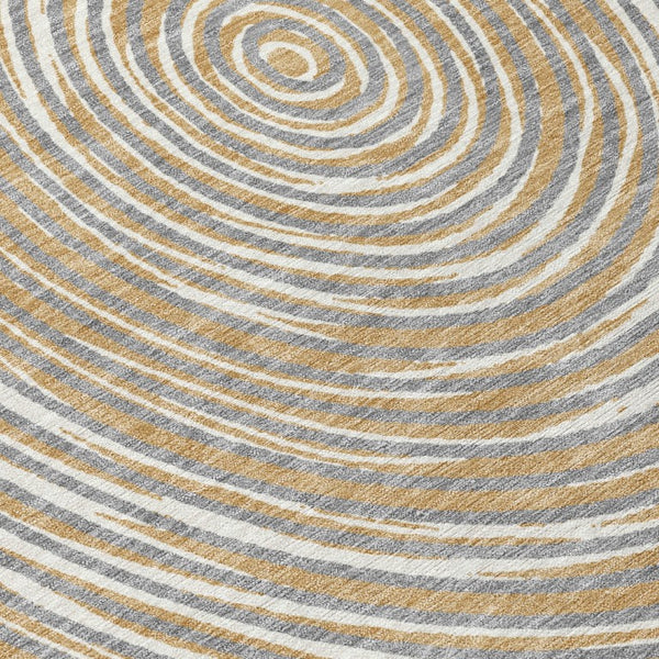 8 Foot Round Geometric Polyester Rug Washable Stain Resistant Indoor Outdoor Gray Ivory