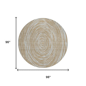 8 Foot Round Geometric Polyester Rug Washable Stain Resistant Indoor Outdoor Gray Ivory