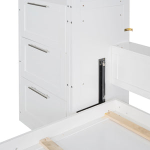 English Elm Queen Murphy Wall Bed with Wardrobe Drawers and Shelves for Studio or Guest Room White LP000865AAK-1