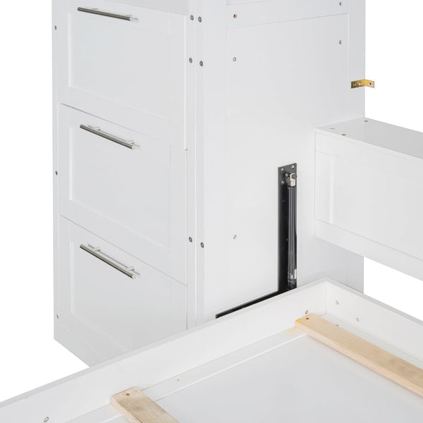 English Elm Queen Murphy Wall Bed with Wardrobe Drawers and Shelves for Studio or Guest Room White LP000865AAK-1