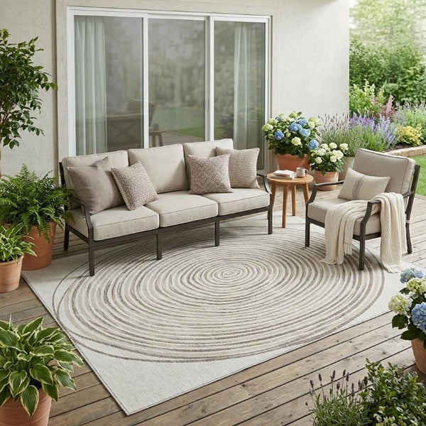 5 X 8 Ivory Beige Geometric Polyester Area Rug Washable for Indoor Outdoor Use