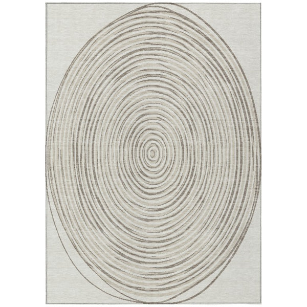 HomeRoots 5 X 8 Ivory Beige Geometric Polyester Area Rug Washable for Indoor Outdoor Use 734972
