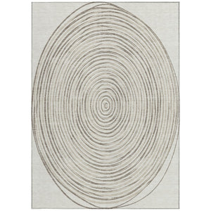 5 X 8 Ivory Beige Geometric Polyester Area Rug Washable for Indoor Outdoor Use