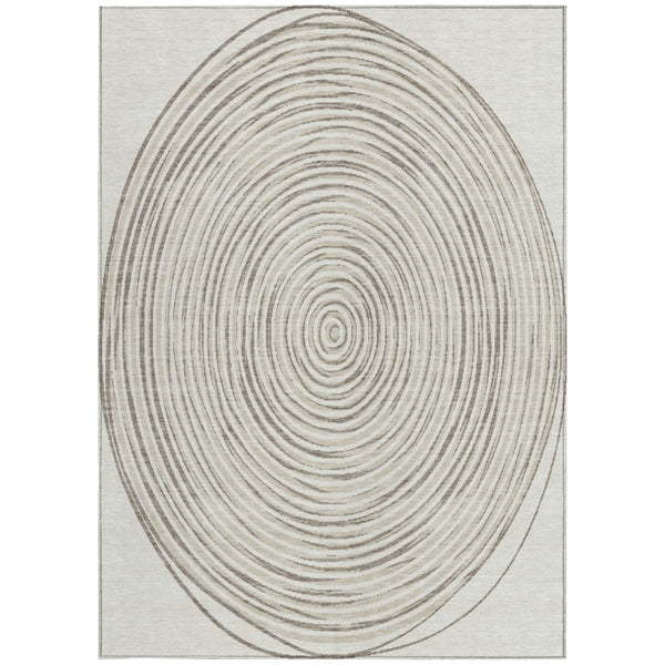 5 X 8 Ivory Beige Geometric Polyester Area Rug Washable for Indoor Outdoor Use