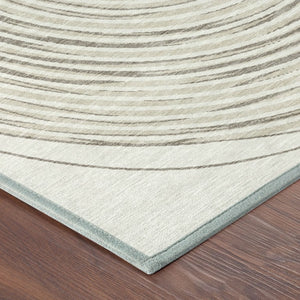 5 X 8 Ivory Beige Geometric Polyester Area Rug Washable for Indoor Outdoor Use