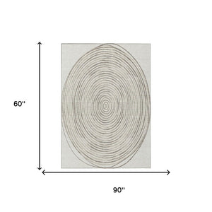5 X 8 Ivory Beige Geometric Polyester Area Rug Washable for Indoor Outdoor Use