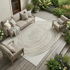 9 X 12 Ivory Beige Geometric Polyester Area Rug Stain Resistant for Patio or Home