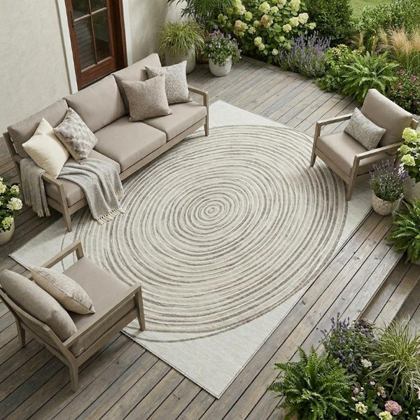 9 X 12 Ivory Beige Geometric Polyester Area Rug Stain Resistant for Patio or Home