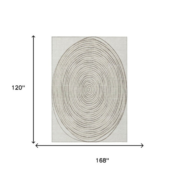 10 X 14 Geometric Ivory Beige Polyester Washable Rug for Patio Porch or Living Room