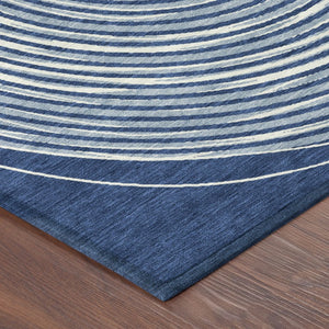 8 X 10 Navy Ivory Geometric Polyester Area Rug Washable for Patio and Living Room