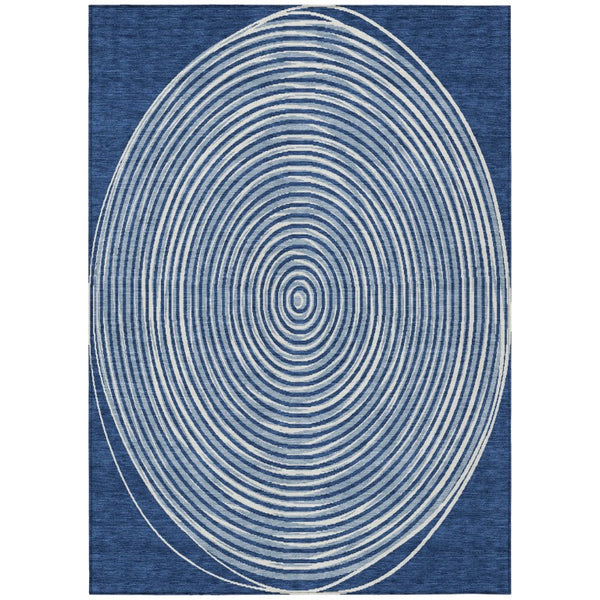 HomeRoots 9 X 12 Navy Ivory Geometric Polyester Area Rug Stain Resistant for Patio or Living Room 734981