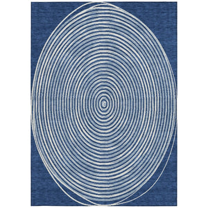 9 X 12 Navy Ivory Geometric Polyester Area Rug Stain Resistant for Patio or Living Room