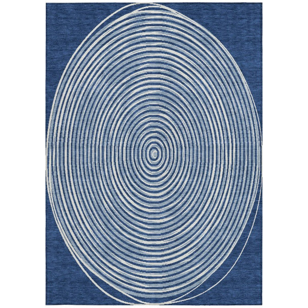 9 X 12 Navy Ivory Geometric Polyester Area Rug Stain Resistant for Patio or Living Room