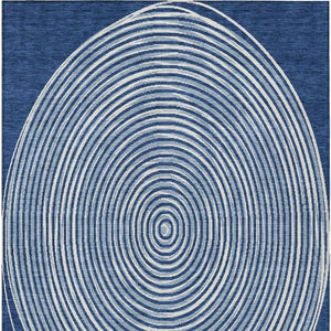 9 X 12 Navy Ivory Geometric Polyester Area Rug Stain Resistant for Patio or Living Room