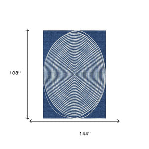 9 X 12 Navy Ivory Geometric Polyester Area Rug Stain Resistant for Patio or Living Room