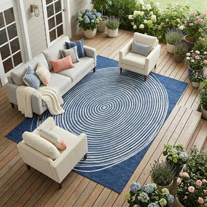 10 X 14 Navy Ivory Geometric Polyester Area Rug Washable for Patio or Living Room
