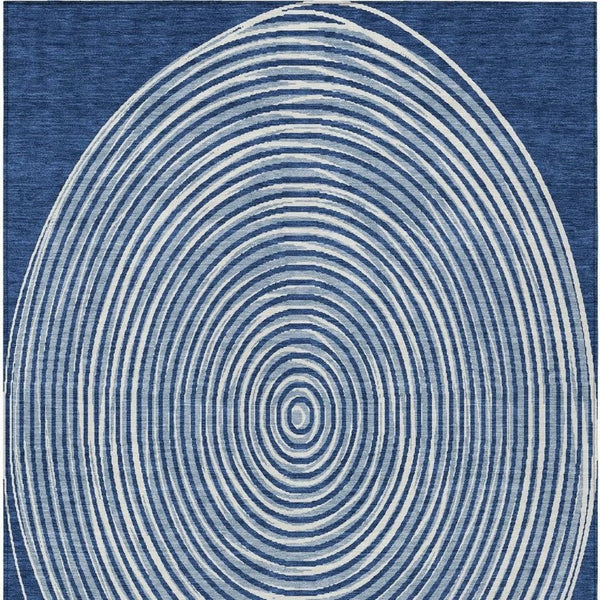 10 X 14 Navy Ivory Geometric Polyester Area Rug Washable for Patio or Living Room