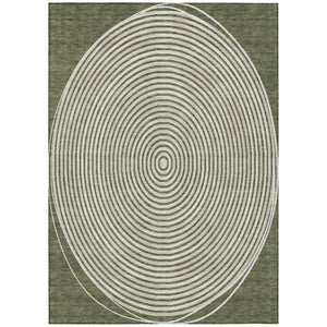 HomeRoots 10 Ft X 14 Ft Geometric Polyester Area Rug Washable Indoor Outdoor Olive Ivory 734988