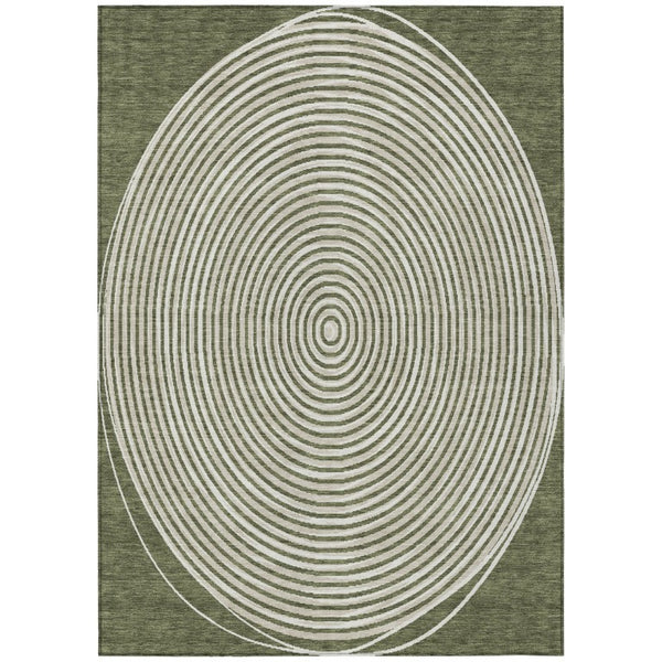 HomeRoots 10 Ft X 14 Ft Geometric Polyester Area Rug Washable Indoor Outdoor Olive Ivory 734988