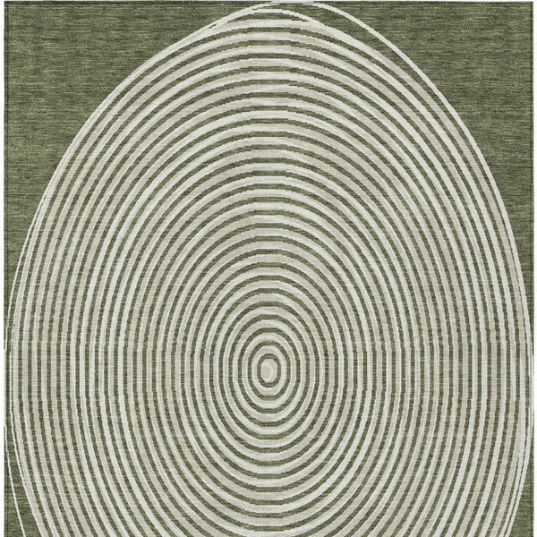 10 Ft X 14 Ft Geometric Polyester Area Rug Washable Indoor Outdoor Olive Ivory