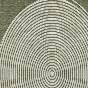 10 Ft X 14 Ft Geometric Polyester Area Rug Washable Indoor Outdoor Olive Ivory