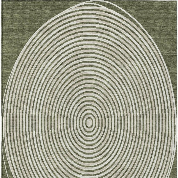 10 Ft X 14 Ft Geometric Polyester Area Rug Washable Indoor Outdoor Olive Ivory