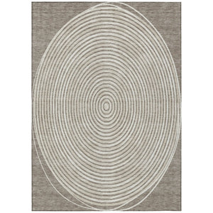HomeRoots 8 X 10 Taupe Beige Geometric Polyester Area Rug Washable for Patio or Living Room 734992