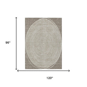 8 X 10 Taupe Beige Geometric Polyester Area Rug Washable for Patio or Living Room
