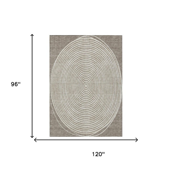 8 X 10 Taupe Beige Geometric Polyester Area Rug Washable for Patio or Living Room