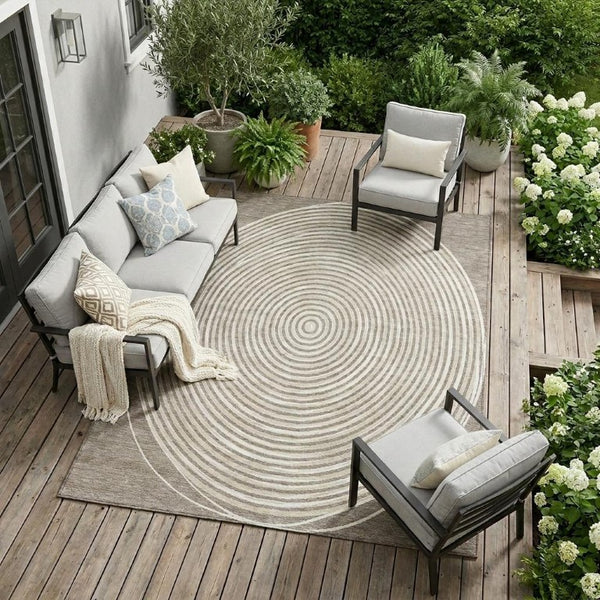 9x12 Washable Polyester Geometric Area Rug for Patio Porch Living Room Taupe Beige