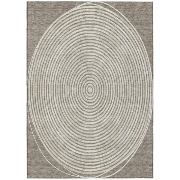 HomeRoots 9x12 Washable Polyester Geometric Area Rug for Patio Porch Living Room Taupe Beige 734993