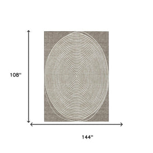 9x12 Washable Polyester Geometric Area Rug for Patio Porch Living Room Taupe Beige