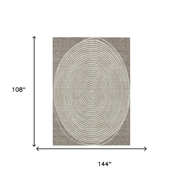 9x12 Washable Polyester Geometric Area Rug for Patio Porch Living Room Taupe Beige