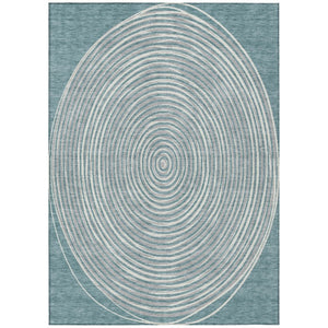 HomeRoots 5 X 8 Teal Ivory Geometric Polyester Area Rug Washable Stain Resistant Indoor Outdoor 734996