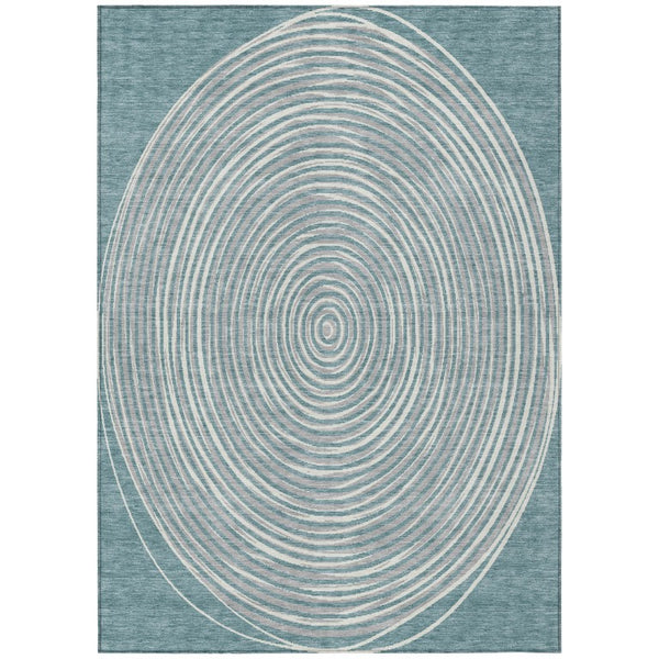 HomeRoots 5 X 8 Teal Ivory Geometric Polyester Area Rug Washable Stain Resistant Indoor Outdoor 734996
