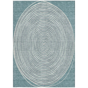 5 X 8 Teal Ivory Geometric Polyester Area Rug Washable Stain Resistant Indoor Outdoor