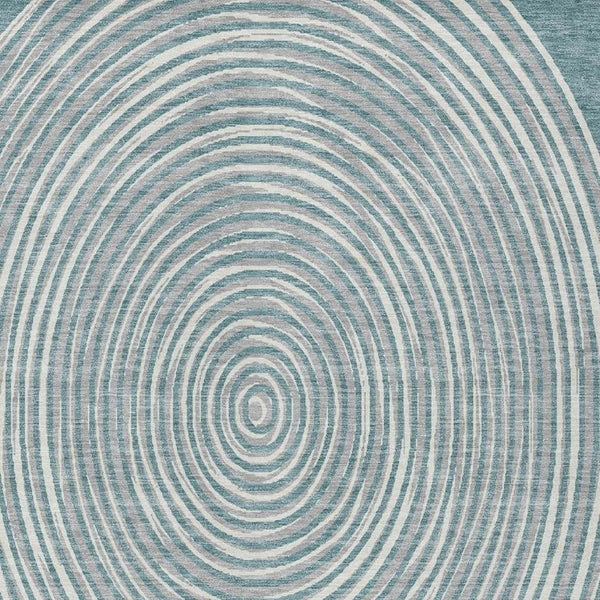 5 X 8 Teal Ivory Geometric Polyester Area Rug Washable Stain Resistant Indoor Outdoor