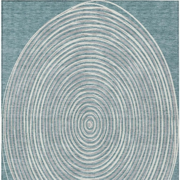 5 X 8 Teal Ivory Geometric Polyester Area Rug Washable Stain Resistant Indoor Outdoor