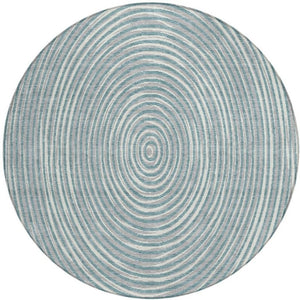 HomeRoots 8 Ft Round Geometric Polyester Area Rug Washable Teal Ivory Indoor Outdoor 734997