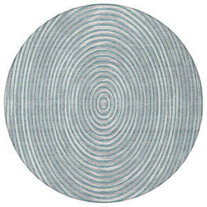 8 Ft Round Geometric Polyester Area Rug Washable Teal Ivory Indoor Outdoor