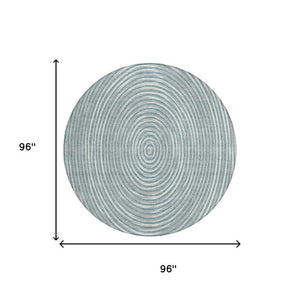 8 Ft Round Geometric Polyester Area Rug Washable Teal Ivory Indoor Outdoor