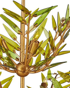 Currey & Company Babylon Chandelier - Elegant Bowl Design With Recycled Glass Leaves In Contemporary Gold Finish Green Recycled Bottle Glass ,Wrought Iron 9000-1310-currey-company