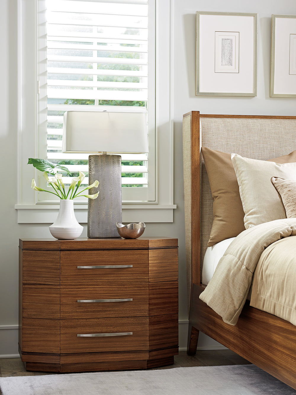 Lexington Barnes Nightstand - Contemporary Elegance With Three Spacious Drawers And Unique Canted-front Design Nikka  734-623