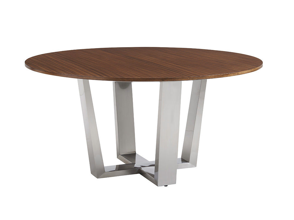 Lexington Mandara Round Dining Table - Elegant Zebrano Veneer Top With Brushed Stainless Steel Base, Seats 5 Nikka  734-875c
