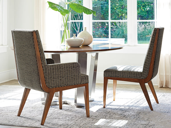 Lexington Mandara Round Dining Table - Elegant Zebrano Veneer Top With Brushed Stainless Steel Base, Seats 5 Nikka  734-875c