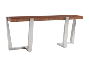 Lexington Langston Console Table - Elegant Zebrano Veneer & Brushed Stainless Steel For Modern Living Spaces Nikka  734-967c
